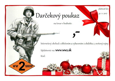 darčekový poukaz na tovar rôzne hodnoty